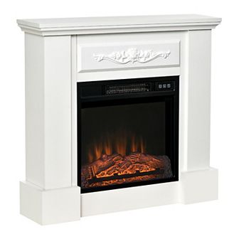 32" Electric Fireplace Mantel Tv Stand Log Heater Insert W/ Remote, 1400w, White