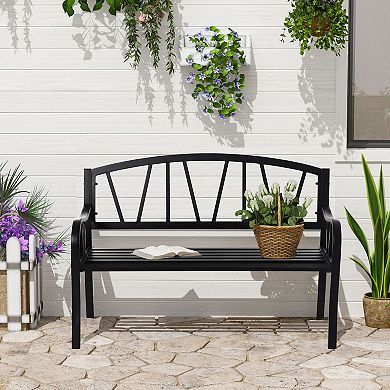 50.5" X 22" 2-person Garden Bench W/ Ergonomic Armrests & Slatted Seat Design