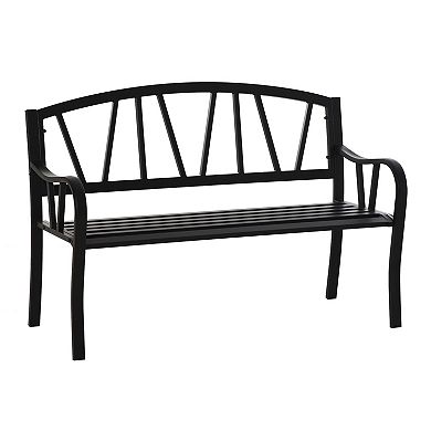 50.5" X 22" 2-person Garden Bench W/ Ergonomic Armrests & Slatted Seat Design