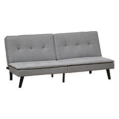 HOMCOM Convertible Sofa Lounger Chair Bed Multi Functional Sleeper Recliner with Tufted Upholstered Fabric Adjustable Angle Backrest and Pillow Grey