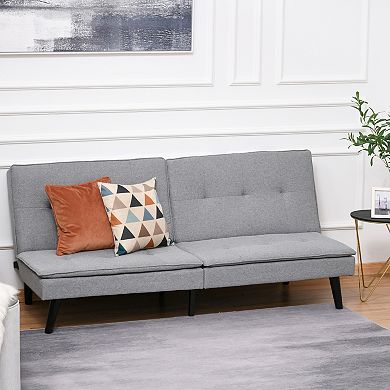 HOMCOM Convertible Lounge Futon Sofa Bed/3 Seater Tufted Fabric Upholstered Sleeper with Adjustable Backrest Grey
