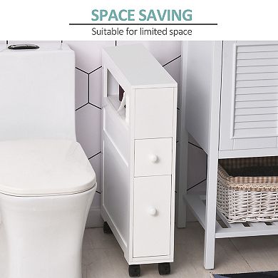Homcom Narrow Bathroom Storage Cabinet With Rolling Wheels