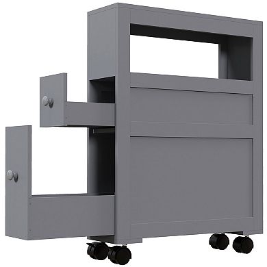 Homcom Narrow Bathroom Storage Cabinet With Rolling Wheels