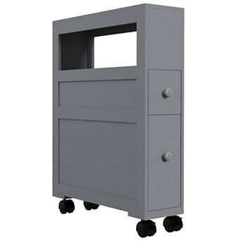 Homcom Narrow Bathroom Storage Cabinet With Rolling Wheels