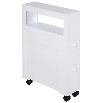 Homcom Narrow Bathroom Storage Cabinet With Rolling Wheels