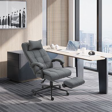 Reclining Office Chair Rolling Swivel Chair Footrest Linen-feel Light Grey