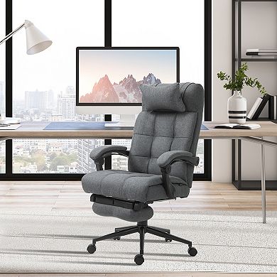 Reclining Office Chair Rolling Swivel Chair Footrest Linen-feel Light Grey
