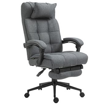 Reclining Office Chair Rolling Swivel Chair Footrest Linen-feel Light Grey