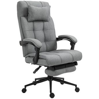 Reclining Office Chair Rolling Swivel Chair Footrest Linen-feel Light Grey