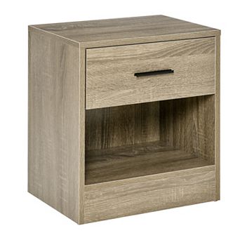 Homcom Modern End Table With Drawer And Shelf, Black Wood Grain
