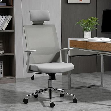 Vinsetto High Back Office Chair Swivel Task Chair with Lumbar Back Support Breathable Mesh and Adjustable Height Headrest Grey