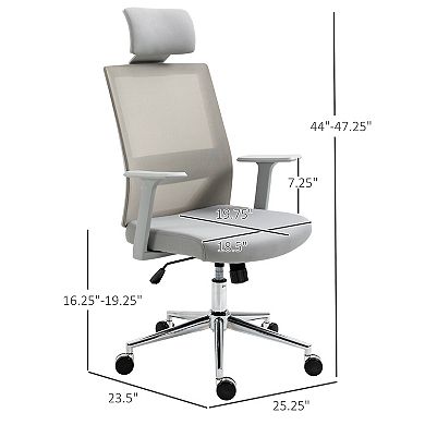 Vinsetto High Back Office Chair Swivel Task Chair with Lumbar Back Support Breathable Mesh and Adjustable Height Headrest Grey