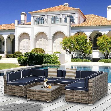 Outsunny 7 Piece Outdoor Patio Furniture Set with Modern Rattan Wicker