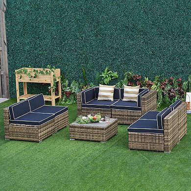 Outsunny 7-Piece Outdoor Patio Furniture Set w/ Rattan Wicker