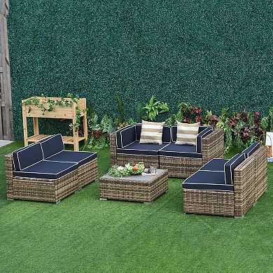 Outsunny 7 Piece Outdoor Patio Furniture Set with Modern Rattan Wicker