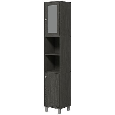 71" Wooden Tall Narrow Bathroom Floor Storage Towel Cabinet W/ Mirror, White