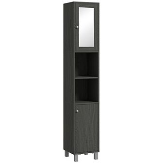 71" Wooden Tall Narrow Bathroom Floor Storage Towel Cabinet W/ Mirror, White