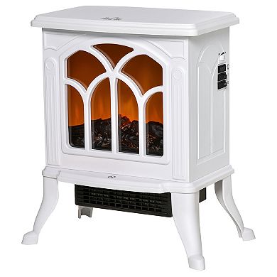 HOMCOM Freestanding Electric Fireplace Wood Stove Space Heater with Realistic Flame Effect Adjustable Temperature and Overheat Protection 750W/1500W White