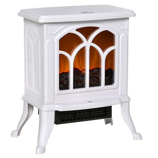 HOMCOM Freestanding Electric Fireplace, Space Heater with Realistic Flame Effect and Overheat Protection, 750W/1500W, White