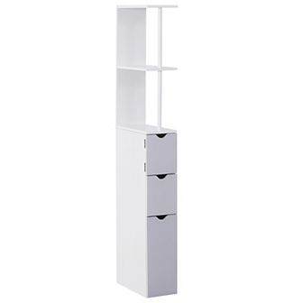 54" Tall Bathroom Linen 2 tier Cabinet Shelf Storage Cupboard W/ Drawers, White