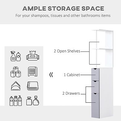 54" Tall Bathroom Linen 2-tier Cabinet Shelf Storage Cupboard W/ Drawers, White