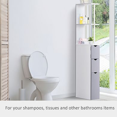 54" Tall Bathroom Linen 2-tier Cabinet Shelf Storage Cupboard W/ Drawers, White