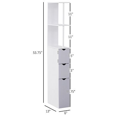 54" Tall Bathroom Linen 2-tier Cabinet Shelf Storage Cupboard W/ Drawers, White