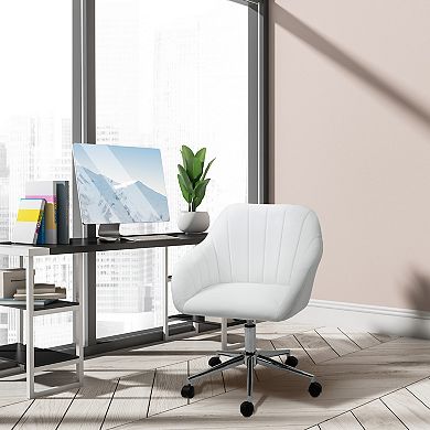 Vinsetto Mid Back Home Office Chair Computer Desk Chair with PU Leather Adjustable Height Swivel Wheels for Study Bedroom White