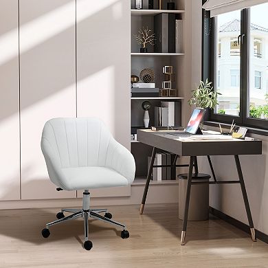 Chic U-shaped Computer Armchair With Line Stitching And Faux Leather, Black