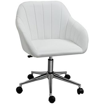 Chic U-shaped Computer Armchair With Line Stitching And Faux Leather, Black