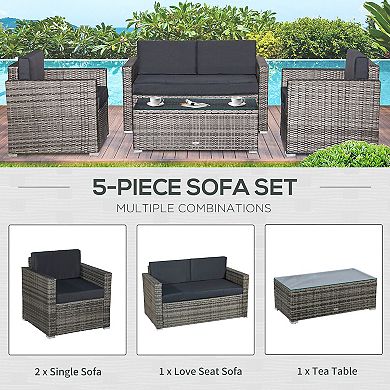 Outside Rattan Wicker Chair Loveseat Set For Patio W/ Glass Coffee Table, Brown