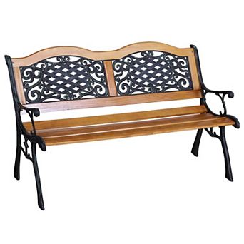 50" Garden Bench Outdoor Antique Loveseat W/ Slat Seat Armrests Cast Steel Legs