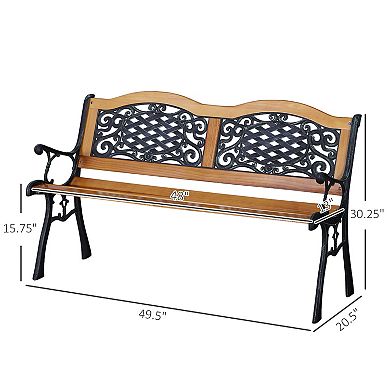 50" Garden Bench Outdoor Antique Loveseat W/ Slat Seat Armrests Cast Steel Legs