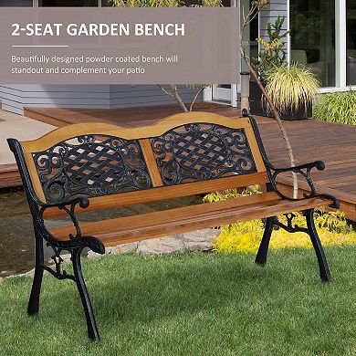 50" Garden Bench Outdoor Antique Loveseat W/ Slat Seat Armrests Cast Steel Legs