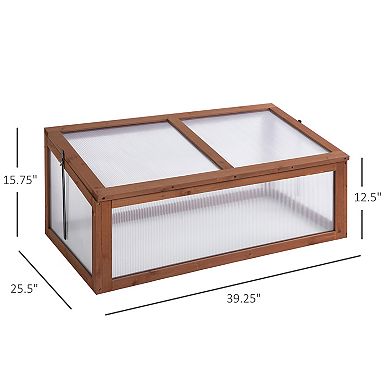 Outsunny 39" x 26" x 16" Wood Cold Frame Greenhouse, Natural