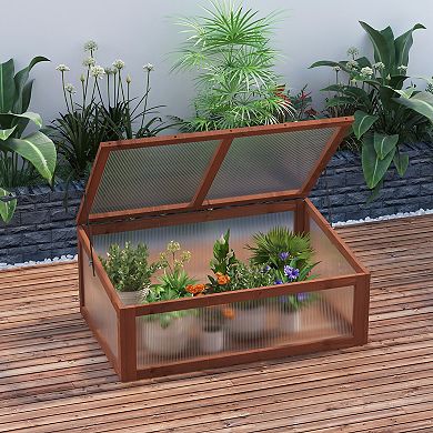 Outsunny 39" x 26" x 16" Wood Cold Frame Greenhouse, Natural