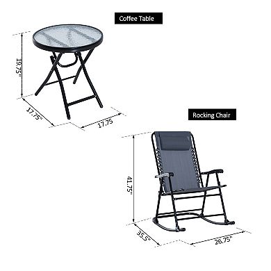 Outsunny 3 Piece Folding Rocking Chair Patio Table Set w/ 2 Rocking Chairs