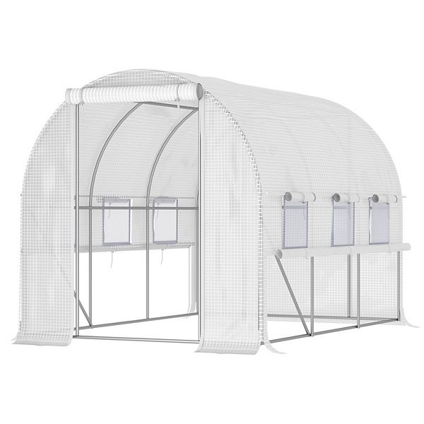 Outsunny 78.75 in. W x 116.25 in. D x 78.75 in. H PE Cover White Zipper Doors and Mesh Windows Greenhouse