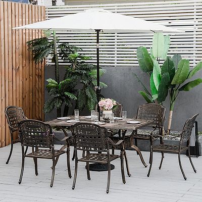 Outsunny 7 Piece Patio Dining Set Cast Aluminium Outdoor Furniture Set 6 Armchairs and Table with