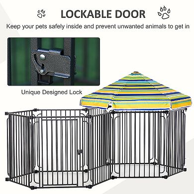 PawHut Dog Playpen with Door and Removable Cover for Small and Most Medium Sized Dogs Indoor and Outdoor Use 47" H