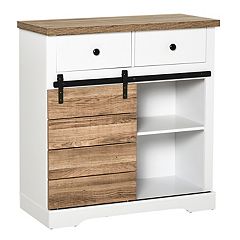 HOMCOM Buffet Cabinet with Storage, Kitchen Sideboard with 2-Layer Wood Countertop, Adjustable Shelves and Drawers, White