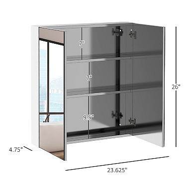 Wall-mount Mirror Vanity Bathroom Stainless Steel W/door Shelves, Silver 24"x26"