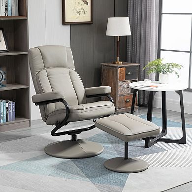Faux Leather Recliner Chair, Living Room Swivel Chair W/ Ottoman Footrest, Black