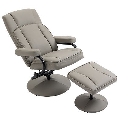 Faux Leather Recliner Chair, Living Room Swivel Chair W/ Ottoman Footrest, Black