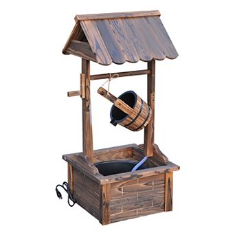 Wishing Well Wooden Outdoor Electric Water Fountain Backyard Decorative W/pump