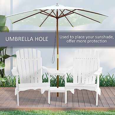Outdoor Wood Adirondack Patio Chair W/ Center Table Umbrella Hole, 2", White