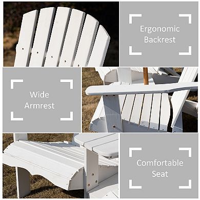 Outdoor Wood Adirondack Patio Chair W/ Center Table Umbrella Hole, 2", White