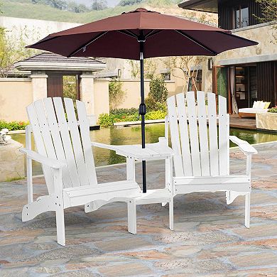 Outdoor Wood Adirondack Patio Chair W/ Center Table Umbrella Hole, 2", White