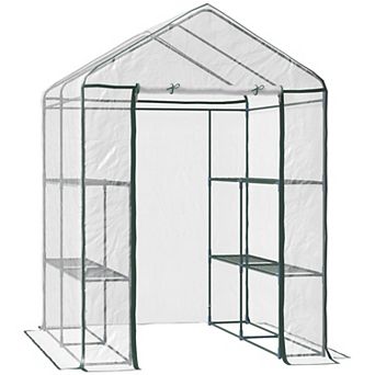 56" X 56" X 77" Portable Walk-in Greenhouse W/3 tier Shelves & Roll Up Door