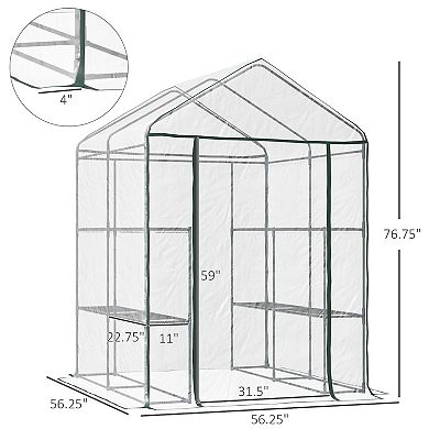56" X 56" X 77" Portable Walk-in Greenhouse W/3-tier Shelves & Roll Up Door